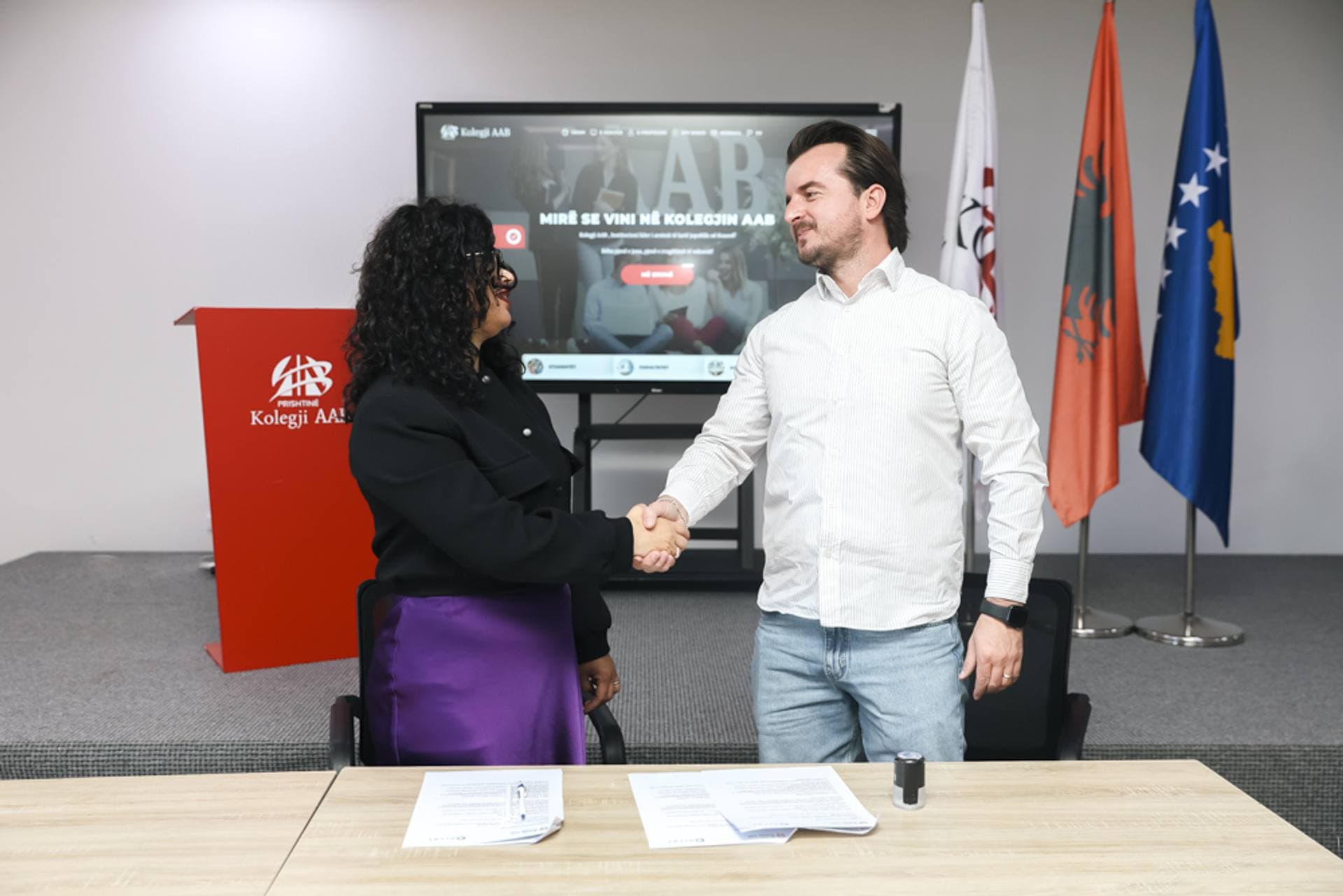 Signing ceremony OLYMP BPO and AAB College Faculty of Foreign Languages partnership agreement